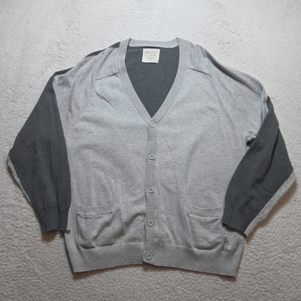 Five Four Mens Cardigan Sweater Mens Size 2XL Gray‎ Shawl Neck 100% Cotton